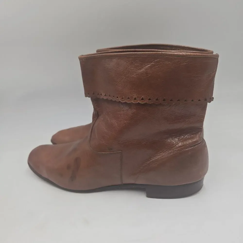 Vintage N.B. Holden Chicago Men's 9 Leather Folk Art Ankle Boots Brown Pull On